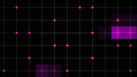 Abstract Digital Grid Background with Pulsing Neon Pink Light Nodes and Gli.. Video stock 341783040