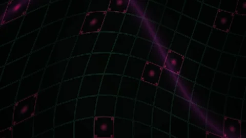 Abstract Digital Grid Background with Pulsing Red Light Nodes and Flowing P.. Video stock 341783109