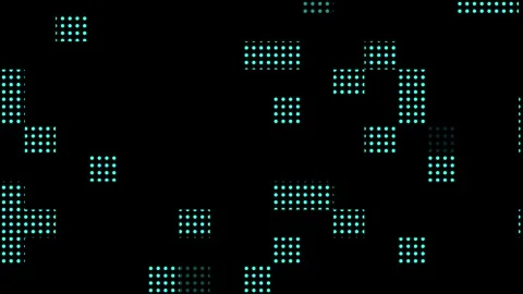 Abstract digital grid of cyan dots on black background. Digital grid blue b.. 動画素材 337369128