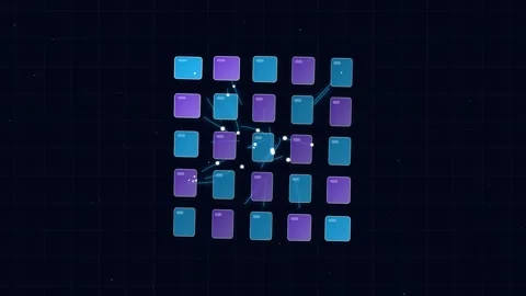 Abstract Digital Grid with Evolving Block Patterns and Moving Data Nodes fo.. Stock Footage 348486740