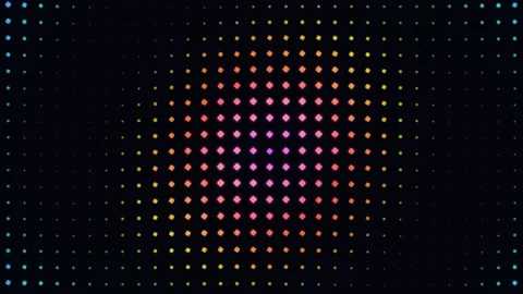 Abstract digital grid featuring colorful glowing dots on a black background Video stock 335117493