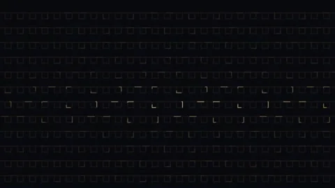 Abstract digital grid of glowing gold squares on black background Stock Footage 335939362