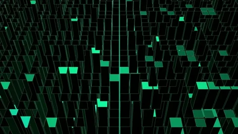 Abstract digital grid with glowing green cubes in dark cyberspace Stock-Footage 342906725