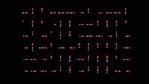 Abstract digital grid with glowing lines and data flow against dark backgro.. Video stock 343482047