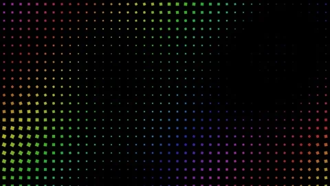 Abstract digital grid with glowing multicolored dots on a black background 库存影片 335117684