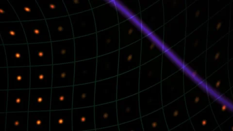 Abstract Digital Grid with Glowing Particles and Purple Light Wave Motion. Stock Footage 340503378