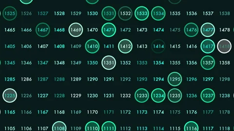 Abstract digital grid with highlighted numbers and circles, data interface Stock Footage 333188658