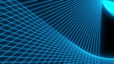 Abstract digital grid landscape on a dark background with blue neon lines. Stock Illustration
