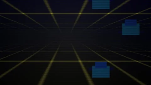 Abstract Digital Grid Landscape with Glowing Lines and Cubes. Stock Footage 334446265