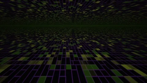 Abstract Digital Grid Landscape with Glowing Neon Lines and Geometric Pattern Stock Footage 334446613