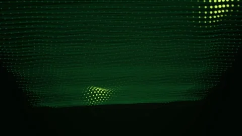 Abstract digital grid landscape with glowing particles moving across dark b.. Stock Footage 341733815