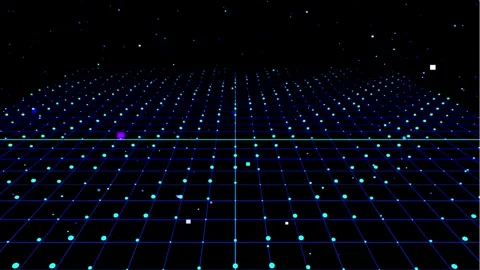 Abstract digital grid lines moving through dark space with glowing particle.. Video stock 346532459