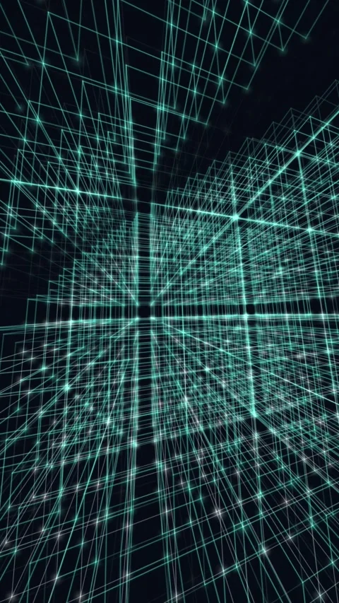Abstract digital grid lines in neon blue, futuristic cyberspace exploration Stock Footage 340332201