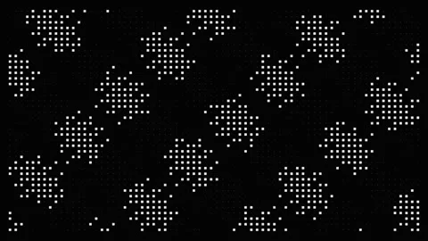 Abstract digital grid with moving white pixels on black background Stock Footage 336636773