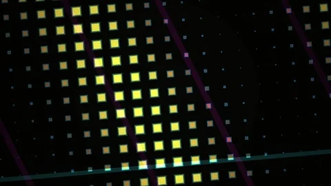 Abstract Digital Grid Pattern with Glowing Squares and Light Streaks. Stock Footage 333912419