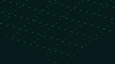 Abstract digital grid pattern with glowing blue and green light segments Video stock 335118034
