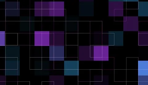 Abstract digital grid pattern with glowing purple and blue squares abstract.. Stock Illustration
