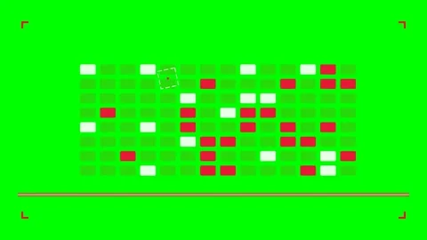 Abstract digital grid pattern with red and white blocks on green background Stock Footage 340265045