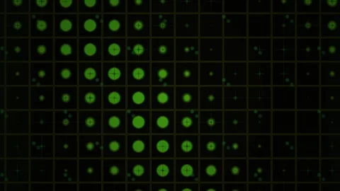 Abstract Digital Grid with Pulsing Green Light Orbs and Data Flow. Stock Footage 340503416