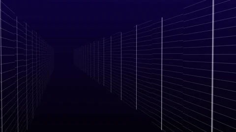 Abstract digital grid receding into dark blue perspective lines. Digital gr.. Stock Footage 337130125