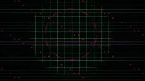 Abstract Digital Grid with Red Data Points and Glitch Effects. Stock Footage 334447658