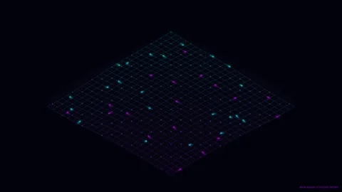 Abstract digital grid surface with glowing particles moving in dark virtual.. Vídeos de archivo 341579729