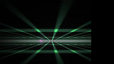 Abstract Digital Grid Tunnel with Green Light Beams and Data Flow. Stock Footage 334447168