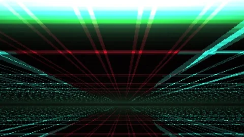 Abstract Digital Grid Tunnel with Neon Lights and Reflections. Stock Footage 334446800