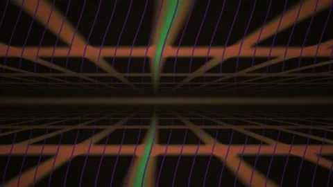 Abstract Digital Grid Tunnel with Neon Lines and Futuristic Glow. Stock Footage 334447070