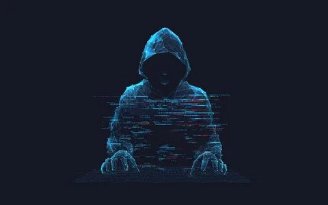 Abstract digital hacker. Cyber security concept. A man wearing hoodie Stock Illustration
