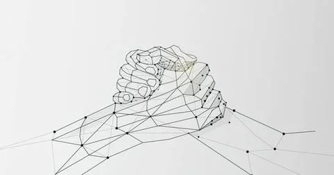 Abstract digital hand made of lines and dots on gray background Stock Illustration