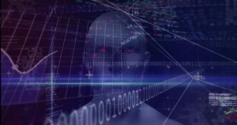 Abstract digital head silhouette projecting data streams inside 3D render Stock Footage 328363487