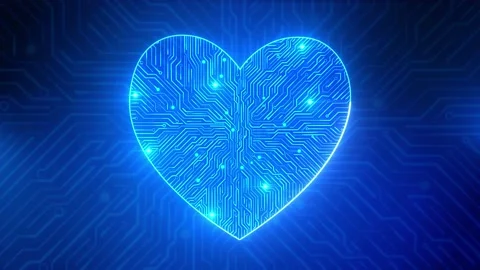 Abstract Digital Heart Global Technology Loop Background, blue circuit board Video stock 176982232