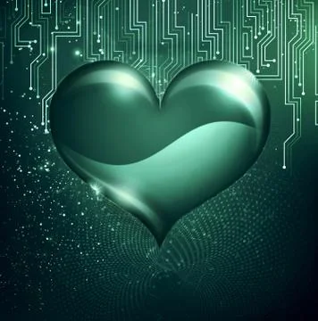 Abstract Digital Heart Shape Artwork On An Artistic Colorful Technological Ba Stock Illustration