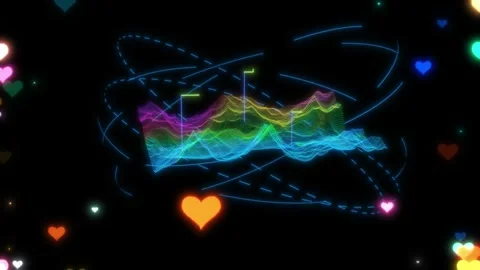 Abstract digital heartbeat data visualization with glowing floating neon symbols Stock-Footage 338389278