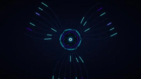 Abstract digital hexagon core with pulsing neon light trails and cybernetic.. Video stock 337558040