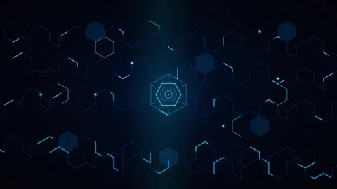 Abstract digital hexagon network background, with pulsing hud, interface an.. Stock Footage 337558044