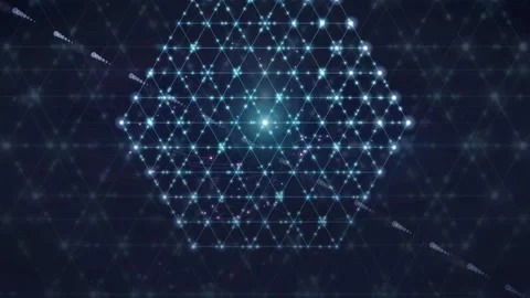Abstract Digital Hexagon Network Connection with Glowing Blue Particles and 库存影片 340392901