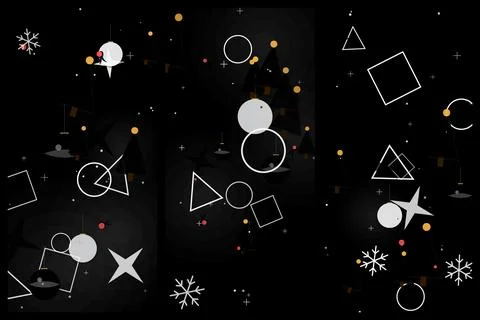 Abstract Digital Holiday Pattern Featuring Geometric Shapes on Black Backgrou Stock Illustration