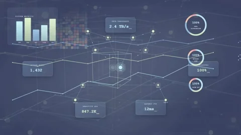 Abstract Digital HUD Interface with Data Visualization Charts and Geometric 库存影片 340025159
