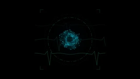 Abstract digital hud interface featuring plexus sphere and cardiogram waves.. Video stock 346880684