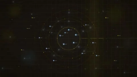 Abstract Digital HUD Interface with Glowing Golden Circles and Data Particles Stock Footage 339317519