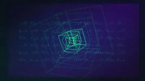 Abstract Digital HUD Interface with Glowing Geometric Shapes and Data Streams Stock Footage 339317810