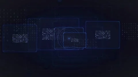 Abstract Digital HUD Interface with Glowing Blue Data Panels and Futuristic Stock Footage 339324155