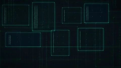 Abstract Digital HUD Interface with Glowing Blue Geometric Frames and Data Stock Footage 339324297