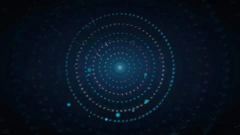 Abstract Digital HUD Interface with Glowing Blue Circular Data Particles and Stock Footage 339325365