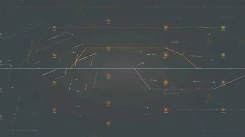 Abstract Digital HUD Interface with Glowing Data Points and Connecting Lines on Stock Footage 339958239
