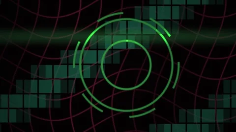 Abstract Digital HUD Interface with Glowing Green Circles and Geometric Pix.. Stock Footage 341783341