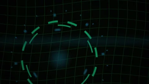 Abstract Digital HUD Interface with Glowing Circular Data Elements and Grid.. Stock Footage 341783348