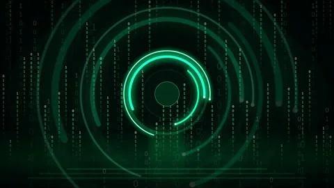 Abstract Digital HUD Interface with Glowing Green Circular Elements and Binary Stock-Footage 343172632